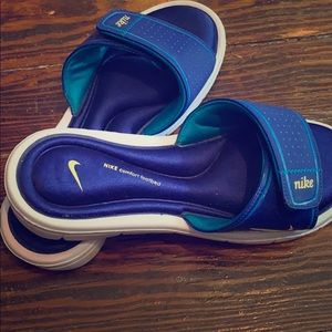 blue nike slides